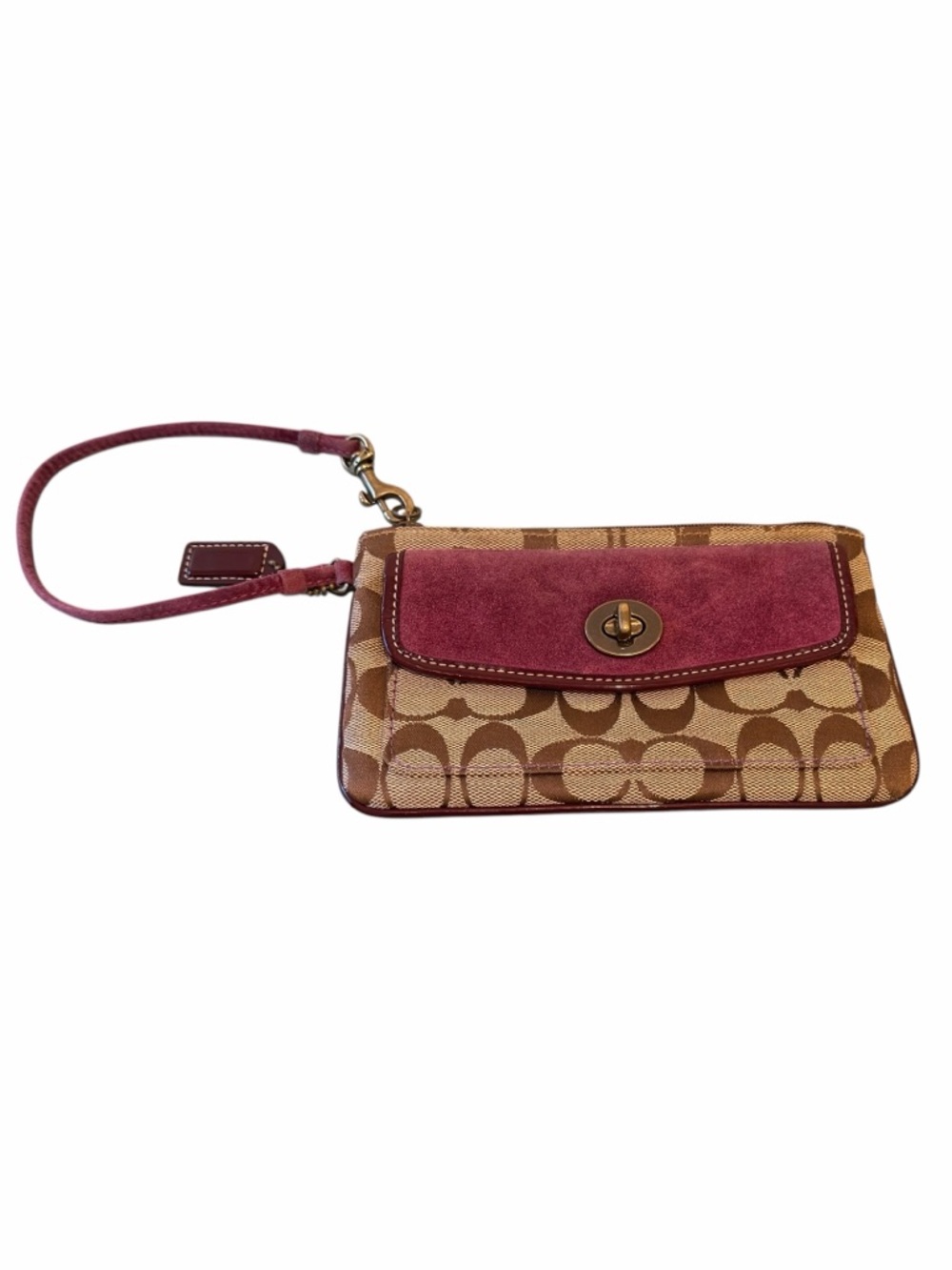 Coach Legacy Signature Canvas Wristlet Turnlock Y2K Plum Suede Khaki Monogram